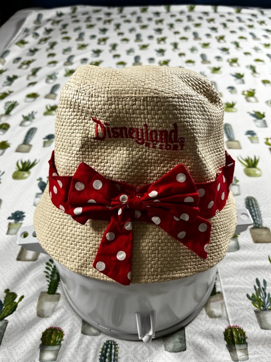 Disney Other - Disneyland Resort Straw Bucket Hat with Red Polka Dot Bow Minnie Mouse